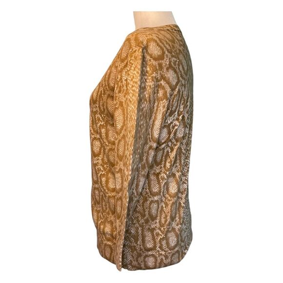 C Wonder Snakeskin Print Cardigan Sweater Tan Brown Knit Long Sleeve Crewneck - Picture 3 of 5